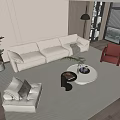 Sofa Coffee Table Combination Single Sofa Coffee Table Floor Lamp Ornaments 3d model