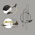 Modern Circular Wall Decor With Metal Frames Bird Accents And Landscape Patterns 3d model