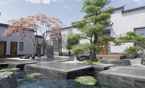 New Chinese Style Courtyard Dry Landscape Courtyard Garden Falling Water Landscape Stones Rock-rockery Landscape Stone Welcome Pine Landscape Tree 3d model