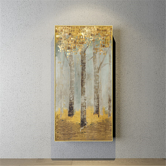 Modern abstract painting gold and silver abstract tree decorative painting 3d model