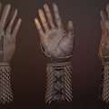 Brown Leather Gloves With Braided And Scaly Pattern For Medieval Cosplay 3d model