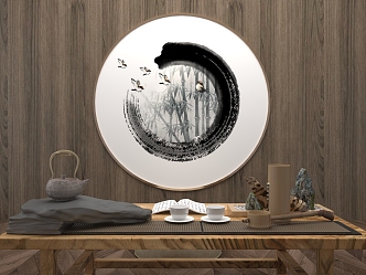 New Chinese Style Round Frame Painting 3d model