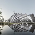 Spiritual Religious Worship Space With Modern Geometric Triangle Design And Natural Light