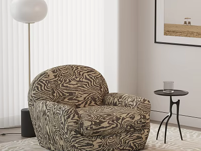 Zebra Pattern Single Armchair in Living Room with Side Table and Floor Lamp 3d model