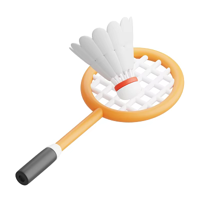 Orange Frame Badminton Racket With Net Design White Shuttlecock And Gray Handle Sports Equipment 3d model