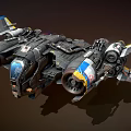 Futuristic Sci Fi Spaceship With Mechanical Engines Blue Yellow Accents And Detailed Structure