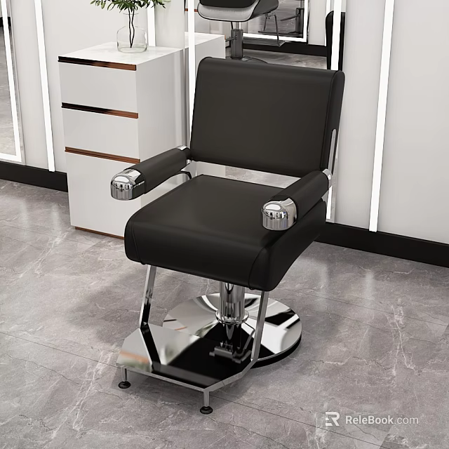 Modern Black Barber Chair With Silver Armrests And Chrome Base In Shop 3d model 