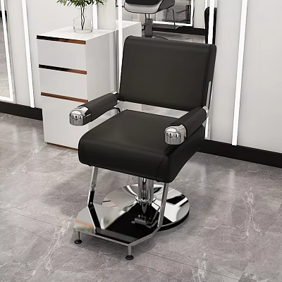 Modern Black Barber Chair With Silver Armrests And Chrome Base In Shop 3d model