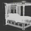 Dark Brown Four Poster Double Bed With Carved Details Curtains Red Sheets And Patterned Quilt