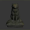Mythical Wolf Game Character Sitting With Stone Mossy Texture And Golden Accents