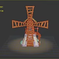Orange Windmill Sculpture Carving With Rotating Blades And White Base Structure 3d model