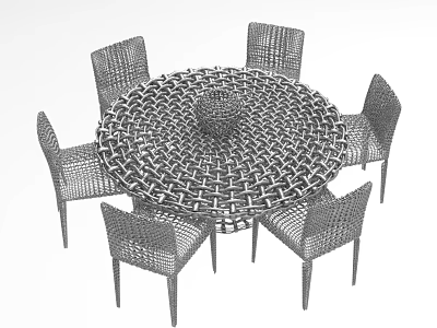 Modern Woven Round Dining Table Set With Six Chairs Stylish Design 3d model