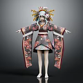 Anime Character in Traditional Kimono with Fox Spirit Creature Companion