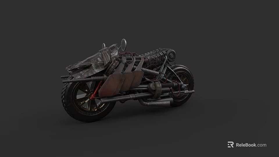 Rugged Vintage Industrial Motorcycle Featuring Metallic Body Spring Suspension And Mechanical Details 3d model 