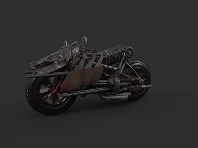 Rugged Vintage Industrial Motorcycle Featuring Metallic Body Spring Suspension And Mechanical Details 3d model