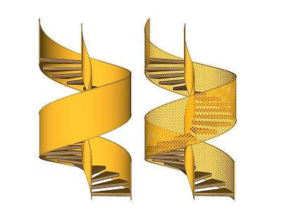 Elegant Modern Golden Spiral Staircase With Hollow Structure And Metal Steps 3d model