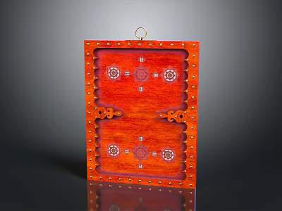 Architectural Red Carved Decorative Panel With Rivet Accents And Intricate Patterns 3d model