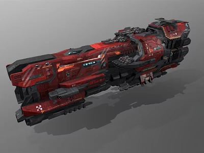 Futuristic Red Sci Fi Spaceship 3D Model With Intricate Exterior Design 3d model
