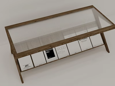 Modern Wooden Coffee Table with Glass Top and Magazine Storage Display Shelf 3d model