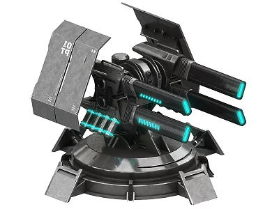 Futuristic Sci Fi Multi Barrel Weapon With Blue Light And Advanced Structure 3d model
