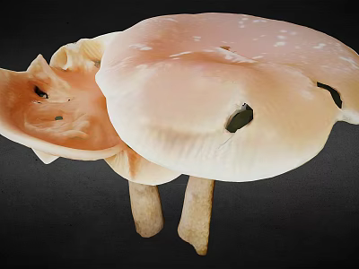 Edible Light Pink and White Mushrooms with Fresh Caps and Stems on Black Background 3d model