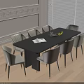 Modern Dining Table and Chairs Set With Black Tabletop Gray Brown Chairs Fruit Plate and Light Interior