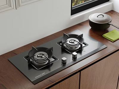Modern Kitchen Featuring Black Gas Stove And Cookware 3d model