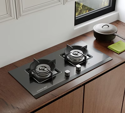 Modern Kitchen Featuring Black Gas Stove And Cookware 3d model
