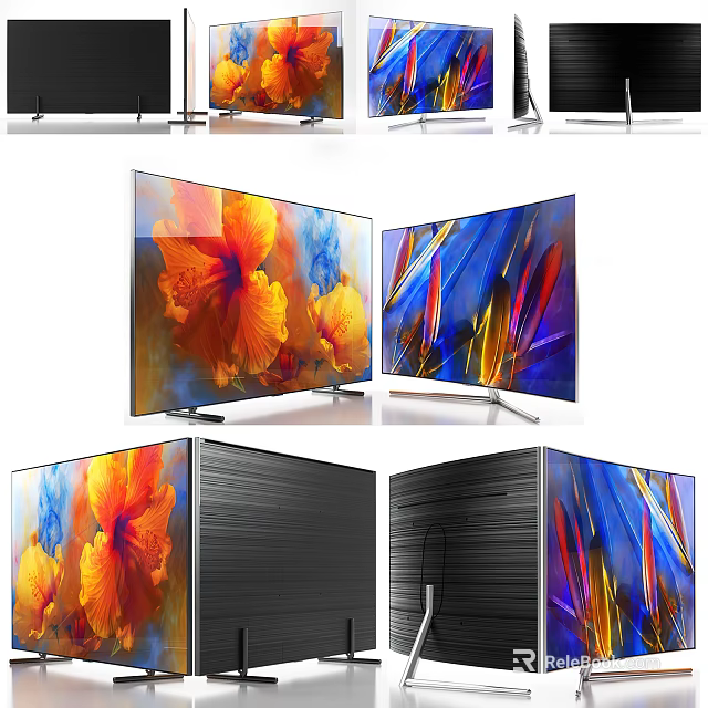 Modern Flat Screen TVs With Colorful Floral Displays And Sleek Design 3d model 