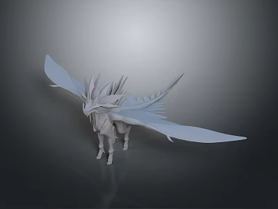 White Mythical Flying Creature with Large Wings and Spiked Mane 3D Render on Gray Background 3d model
