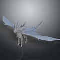 White Mythical Flying Creature with Large Wings and Spiked Mane 3D Render on Gray Background 3d model