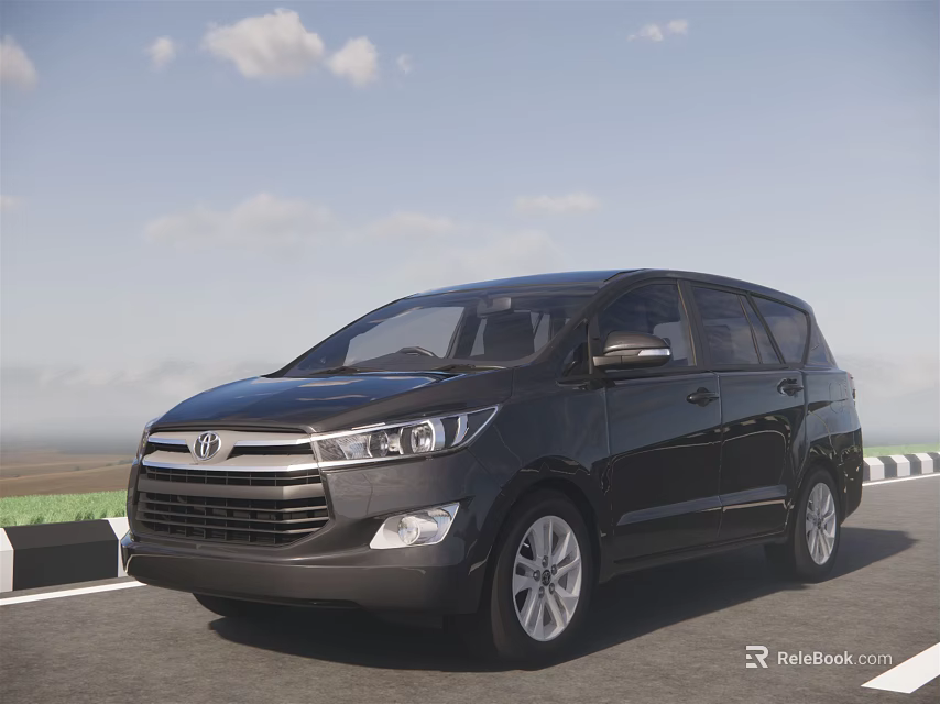 Black Toyota MPV Exterior Design On Scenic Road With Clear Sky 3d model 