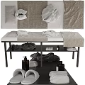 Modern Bathroom Accessories Including Soft Towels Slippers Bath Bottles And Storage Rack
