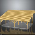 Simple Wooden Pavilion Structure With Sloped Roof And Transparent Base Design
