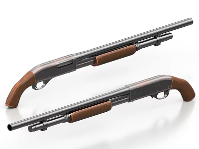 Classic Shotguns With Wooden Stocks And Metal Barrels On White Surface 3d model