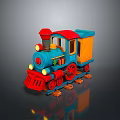 Vibrant Colorful Toy Train With Blue Red Yellow Headlights Wheels And Carriage