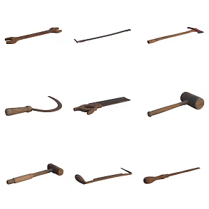 farm tool axe hammer awl sickle wrench 3d model