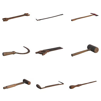 farm tool axe hammer awl sickle wrench 3d model