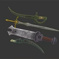 Ancient Weapons Collection Featuring Curved Swords Long Blades And Metal Handles