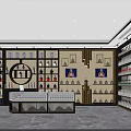 Modern Tobacco and Liquor Store Interior With Well Stocked Wine Shelves Marble Floor and Tables