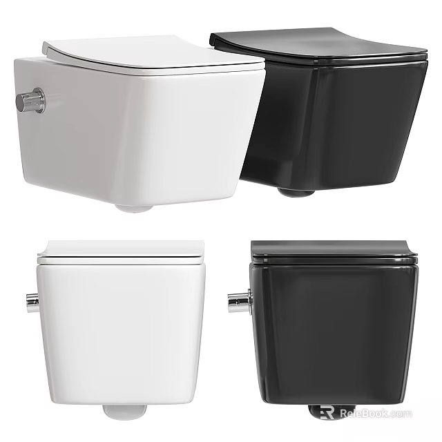 Modern White and Black Wall Mounted Toilet Design For Home Bathroom 3d model 