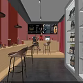 Intimate Restaurant Interior With Dining Tables Chairs Wall Paintings Red Decor And Diners