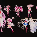 Multiple Anime Female Characters With Pink Hair And Different Outfits Long Hair And Various Poses