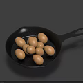 Black Cast Iron Frying Pan Filled With Light Brown Organic Fresh Eggs