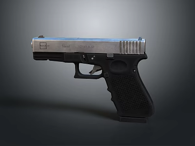 Modern Black And Silver Pistol With Textured Grip And Metal Body Design 3d model