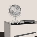 Modern Decorative Globe Ornament Set with Books on White Cabinet