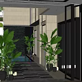 Contemporary Green Wall With Poolside Seating And Tropical Plants In Modern Courtyard