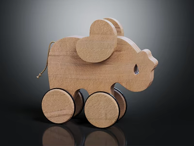 Cute Wooden Elephant Shaped Kids Furniture With Wheels Big Ears And Smooth Surface 3d model