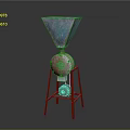 Teal Conical Top Industrial Equipment With Red Circular Component And Tripod Stand