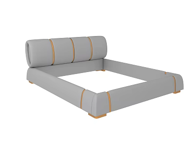 Modern Gray Upholstered Bed Frame With Curved Headboard And Orange Stripe Details 3d model